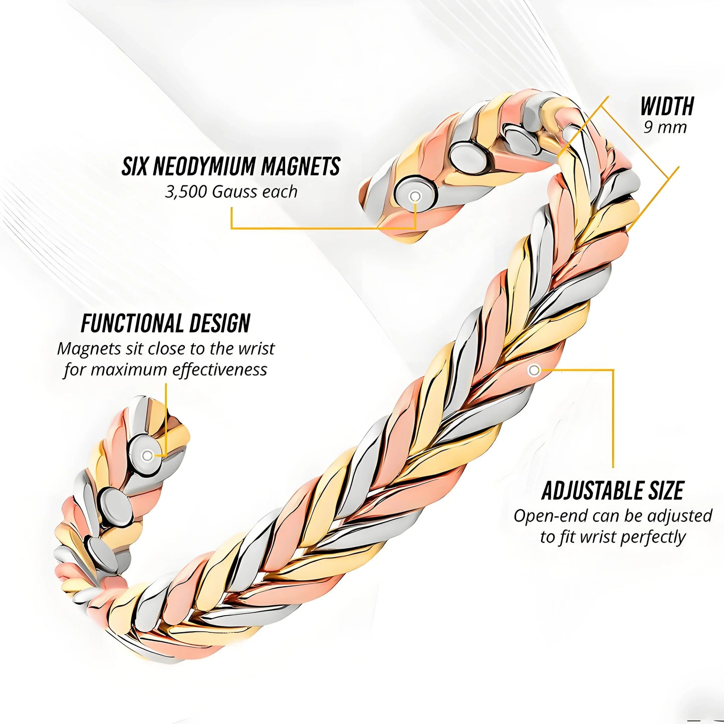 Tri coloured Pure copper Magnetic Braided Wellness Bangel