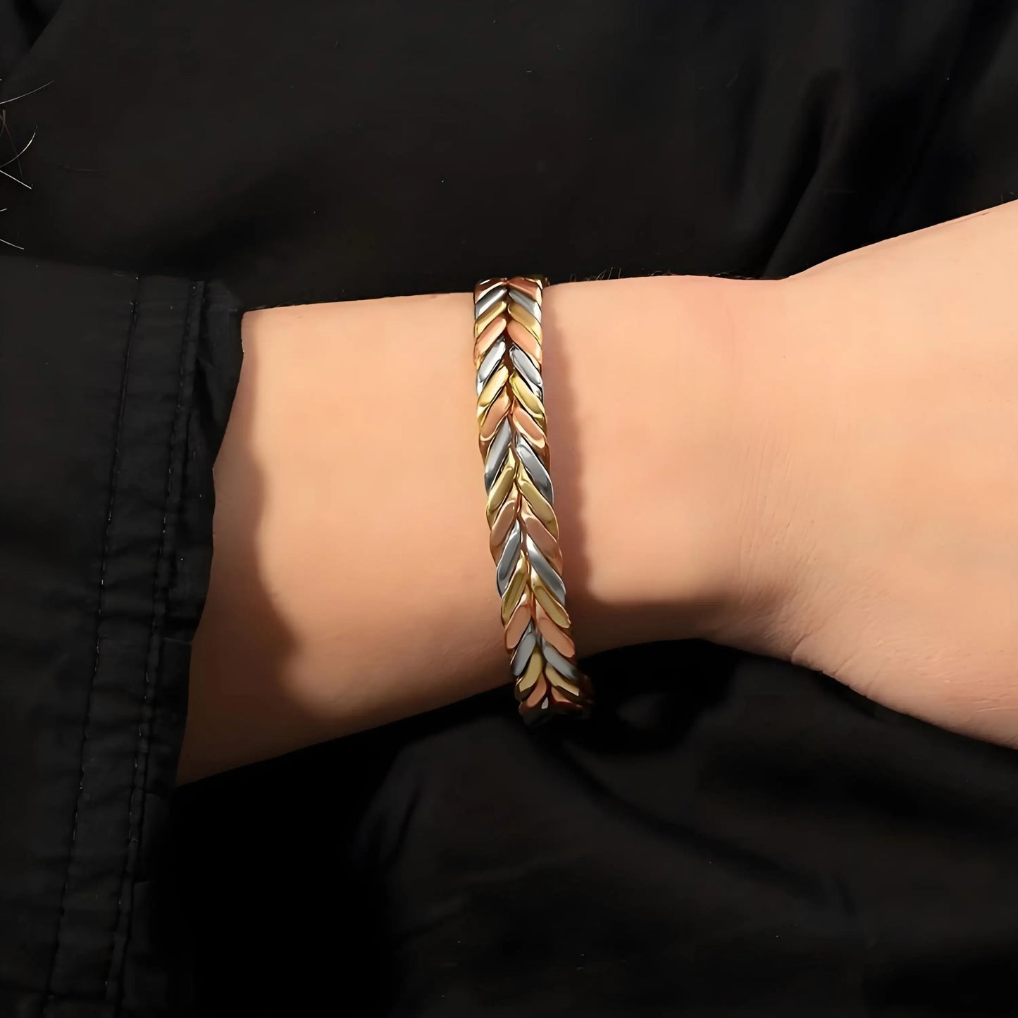 Tri coloured Pure copper Magnetic Braided Wellness Bangel