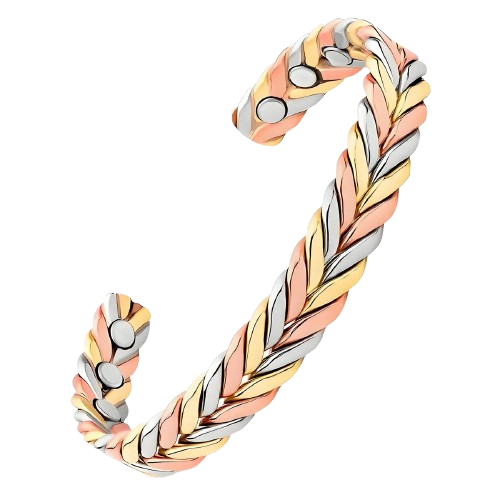 Tri coloured Pure copper Magnetic Braided Wellness Bangel